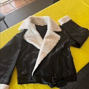Women's Black Faux Leather Shearling Rider Jacket